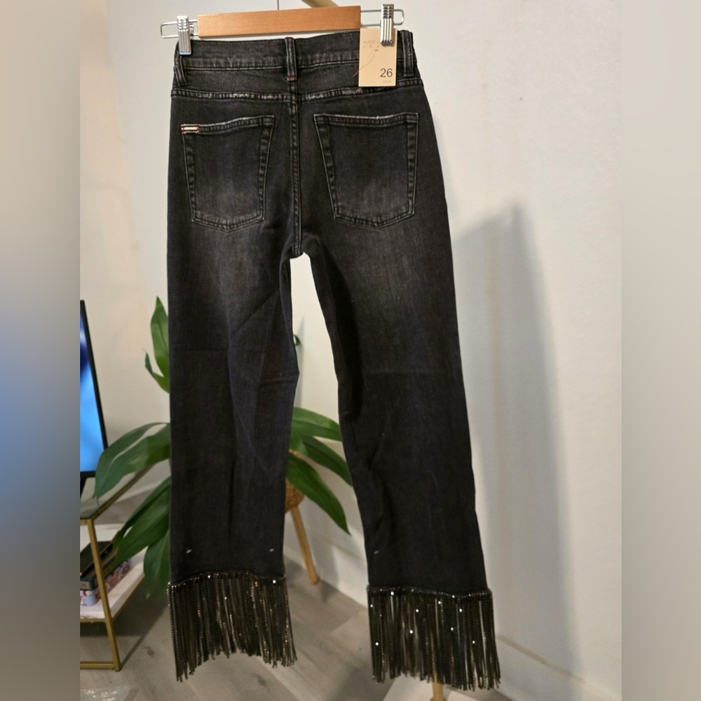 Alice + Olivia AMAZING CRYSTAL FRINGE HEM JEAN Size 26 NWT. - Picture 6 of 8